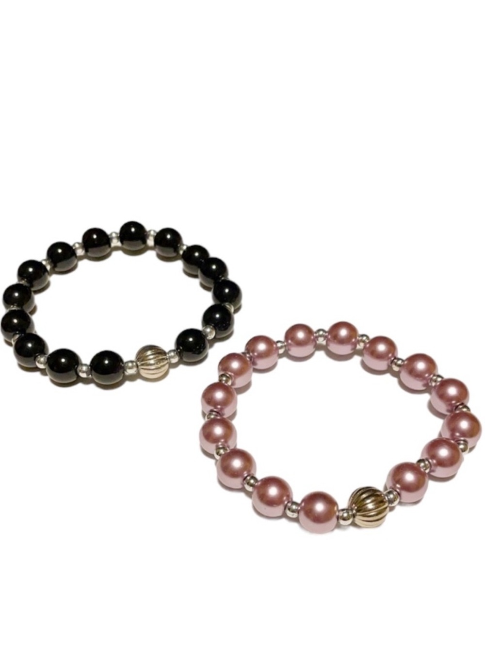 Black blush pink beaded bracelet bundle